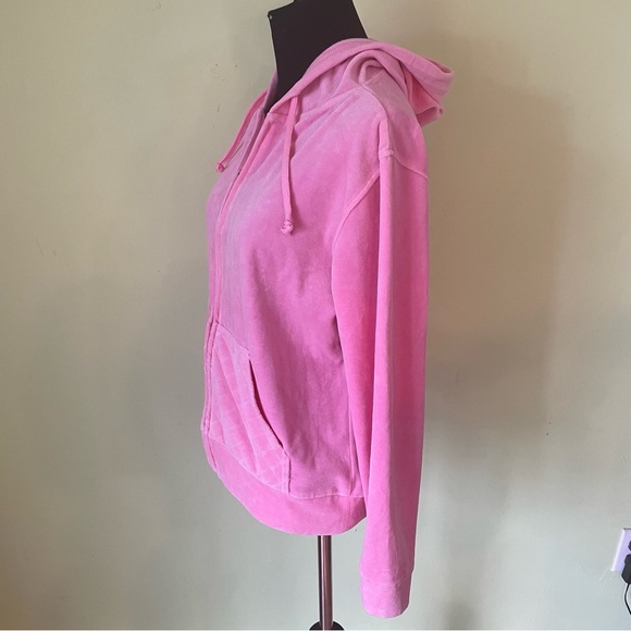 VINTAGE Y2K BALLET PINK QUILTED POCKET VELOUR ZIP HOODIE SIZE MEDIUM TRENDY - Picture 3 of 6